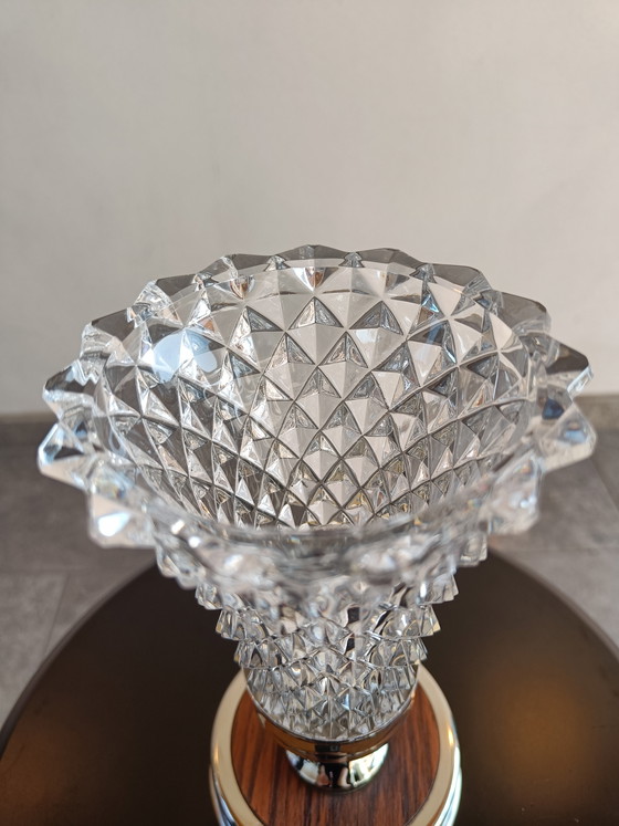 Image 1 of Lampada da tavolo italiana vintage con paralume in vetro pressato, base in cromo e legno, anni '70.