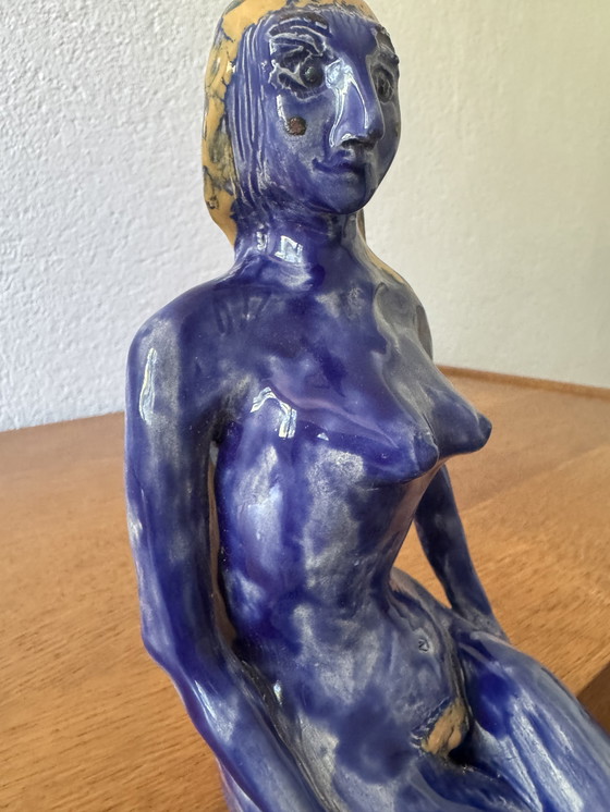 Image 1 of Sculpture Nue Stylisée Céramique Bleu