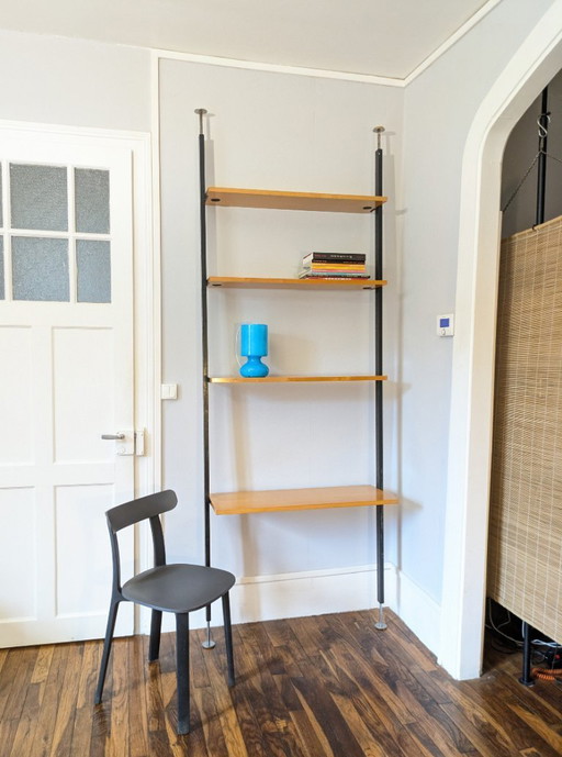 Modular floor/ceiling shelving unit by Wohnbedarf, Switzerland, 1960