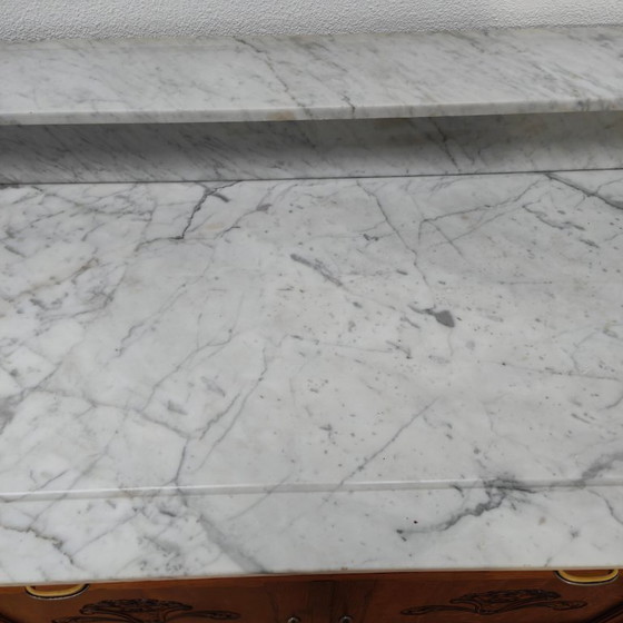 Image 1 of Vintage Antiek dressoir commode ladekast badkamermeubel met marmer blad