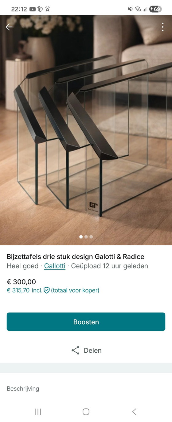 Image 1 of Gallotti & Radice Design Beistelltische (3er-Set) – Italienisches Glasdesign