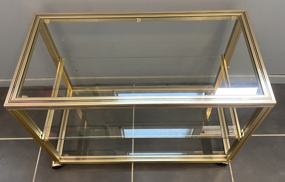 Image 1 of Meuble rangement télé hifi vidéo métal doré verre Pierre Vandel Paris 1970 vintage