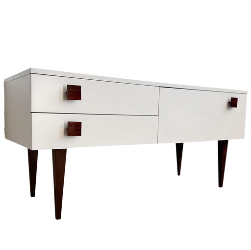 Retro lowboard kastje dressoir wit teak 1960's