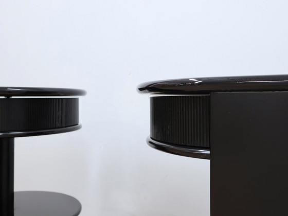 Image 1 of B&B 1980s postmodern black lacquered nightstands , set of 2
