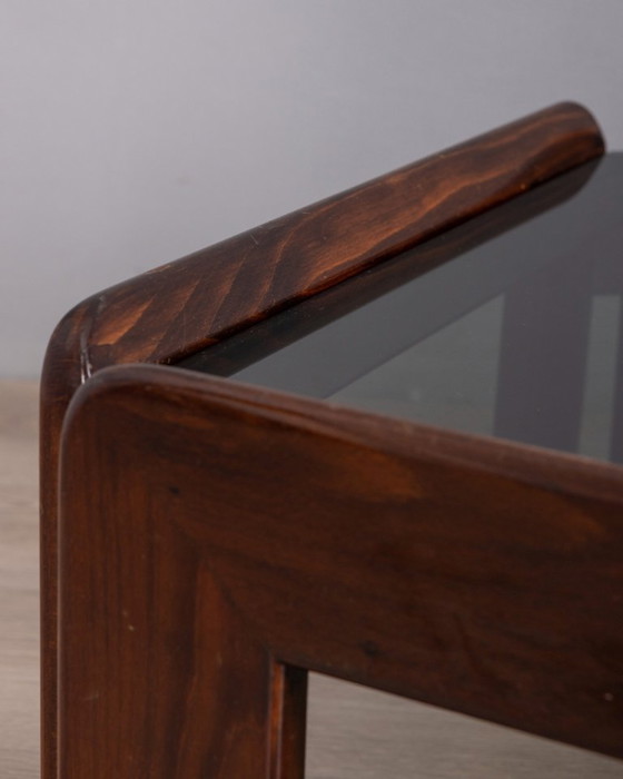 Image 1 of VINTAGE 1970s RECTANGULAR WOOD AND GLASS TABLE DESIGNED BY AFRA AND TOBIA SCARPA