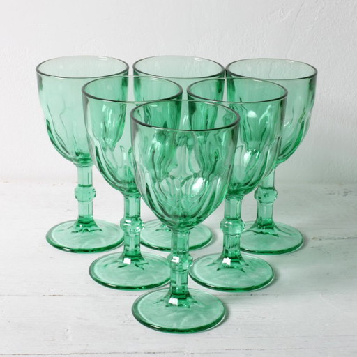 Juego de 6 Copas de Vino Verdes Vintage / Copas de Tallo / Crisal / Portugal / Años 2000 – glazen karaffen, Glass