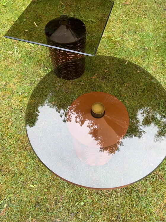 Image 1 of Mesa auxiliar Potocco Italy “Hishi” – Cristal y cerámica (Melocotón) – Diseño clásico – Como nueva