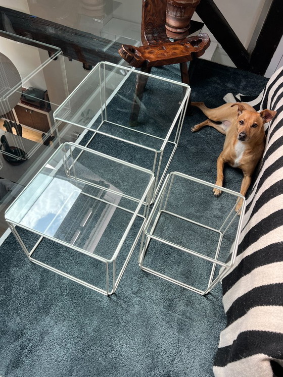 Image 1 of 3 nesting tables by Max Sauze for Isocèle – 1970s – white metal & glass