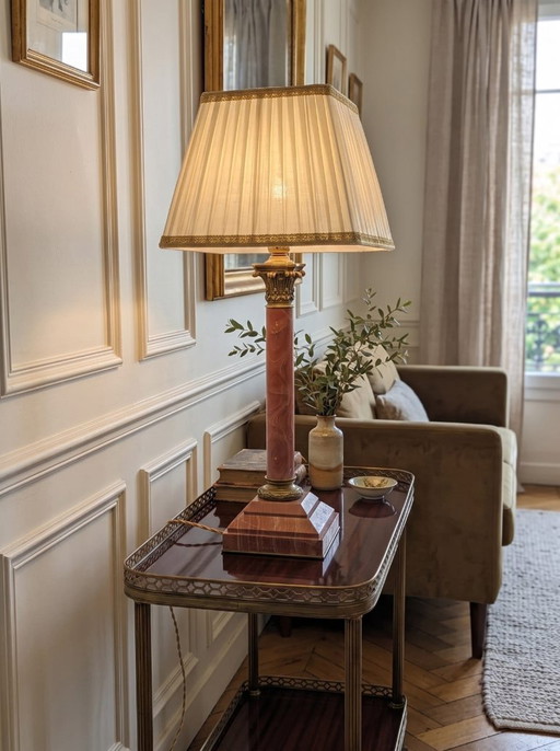 Elegante Neoklassieke Kolomlamp van Marmer en Brons