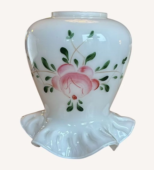 Wit Opaline Lampenkapje met Handgeschilderde Bloem