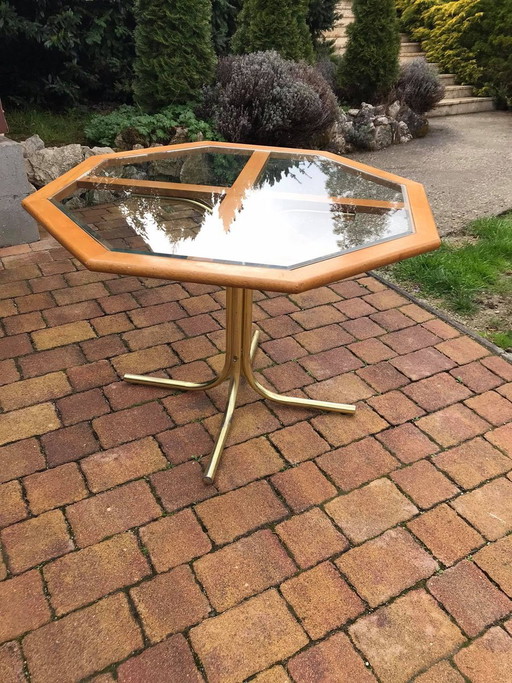 Octagonale Messing & Glazen Eettafel
