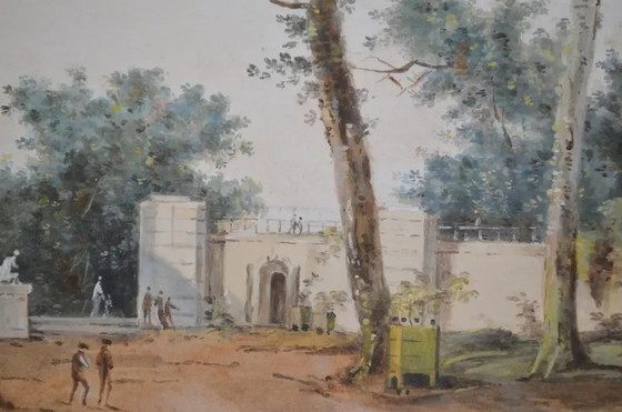 Michel Gabriel Moreau - Scuola Francese Inizio XIX Secolo "Ingresso al Giardino delle Tuileries a Parigi" (photo 7 of 8)