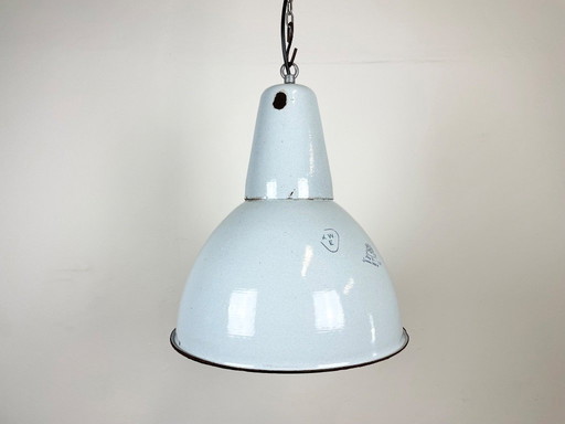 Lampada a sospensione industriale in smalto grigio, anni '60