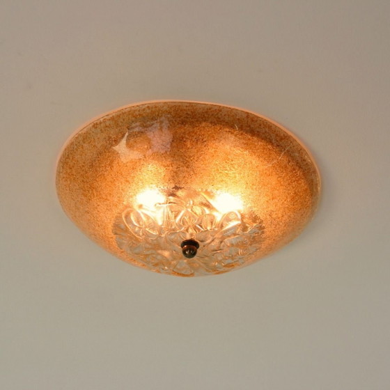Image 1 of Plafonnier Mavros « Bella » | Design grec | Verre ambré à poudre d'or | Années 1970