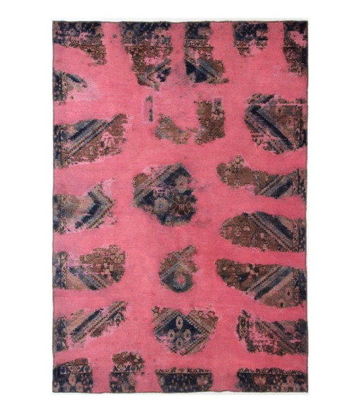 Alfombra Oriental Anudada a Mano Vintage Art Clásico y Diseño en Relieve 260 x 180 cm Rosa, Color Negro