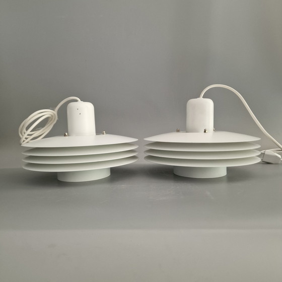 Image 1 of Set Of 2 Danish Pendant Lamps - Horn Belysning - Type 763 - 1980s - White Metal