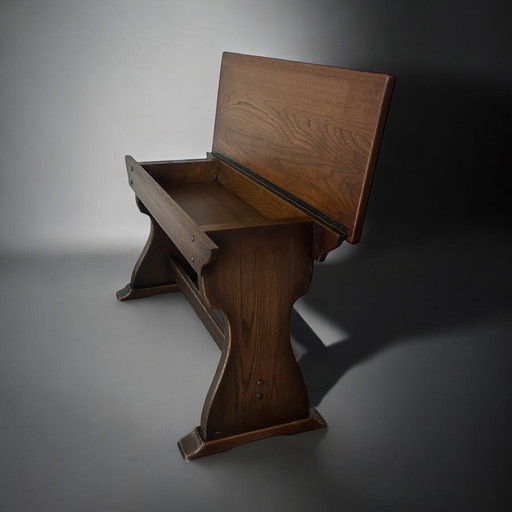 Vintage Solid Wood Storage Bench/Piano Stool Arts & Crafts Style - 1980s