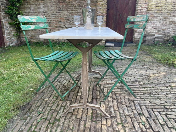 Image 1 of Tavolo da giardino, tavolo da bistrot con piano in marmo, stile Art Déco francese
