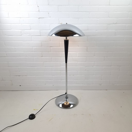 Lampada da terra vintage a fungo in stile Bauhaus cromata/nera, design Memphis Milano anni '80