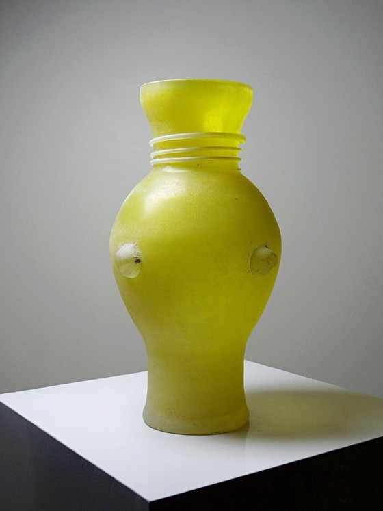 Image 1 of Murano scavo yellow baluster vase, Seguso style frosted glass, vintage 1960
