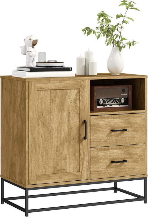 HOMCOM Buffet Salon Meuble de Rangement Style Moderne avec 2 tiroirs, Compartiment Ouvert et étagère réglable - Buffet Salle à M