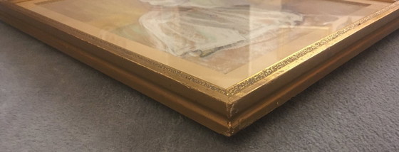 Image 1 of Pastel original signé – Louis-Marie-René Choprix (1888-1972) Femme au sofa, 1950 – Art belge XXᵉ siècle