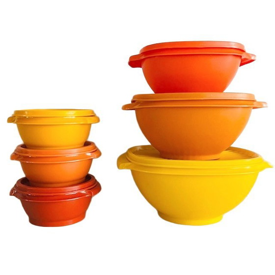 Image 1 of Vintage Tupperware kommen Servalier met Starburst deksel oogstkleuren 1970's