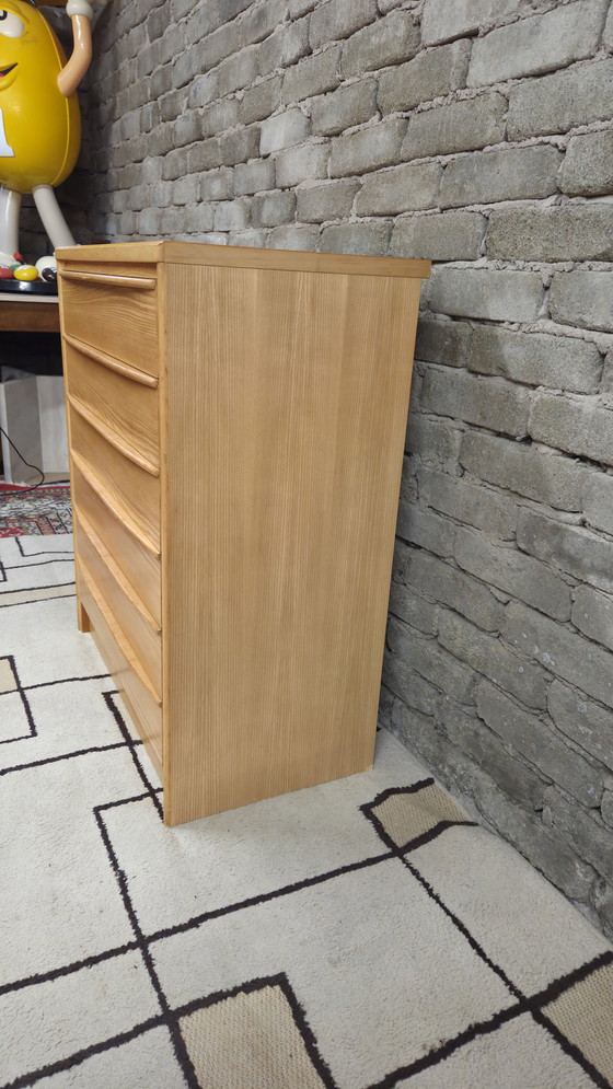 Image 1 of Vintage Scandinavische commode van massief hout met 6 lades, jaren 70.