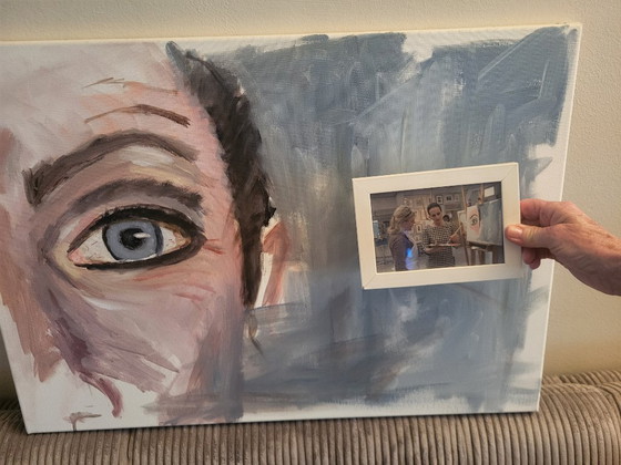 Ans Markus Self-Portrait With Photo – Paintings & Drawings, Other, Canvas (photo 3 of 5)