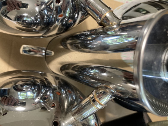 Image 1 of Chrome-plated Metal Hanging Lamp, Italian Work, 70s, Flower Shape, Interior, Orange, Attributed to Goffredo Reggiani