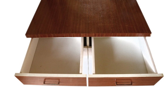 Low Formica Buffet Cabinet, White and Dark Wood, W80xD47xH81cm, Vintage – Sideboard, Metal (photo 3 of 9)