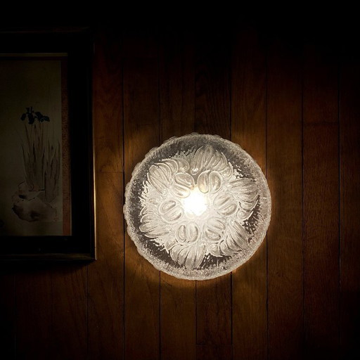 Applique da parete in vetro stampato, anni '70-'80, lampada da soffitto vintage