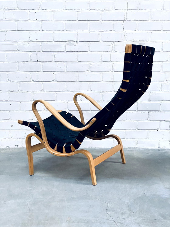 Image 1 of Bruno Mathsson | Set Of Vintage Lounge Chair With Ottoman | Pernilla Series | Black Canvas