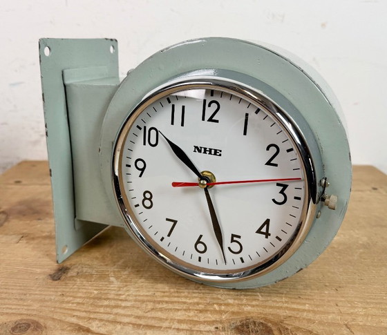 Image 1 of Vintage Green NHE Double-Sided Ship Wall Clock, 1980s