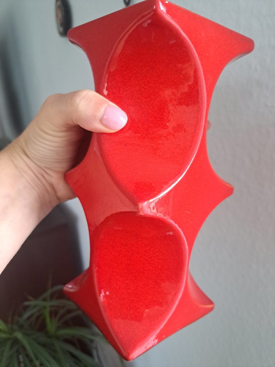 Cari Zalloni kaarsenhouder voor Steuler keramiek, jaren 70, vintage stijl uit het midden van de 20e eeuw, rood (photo 7 of 8)