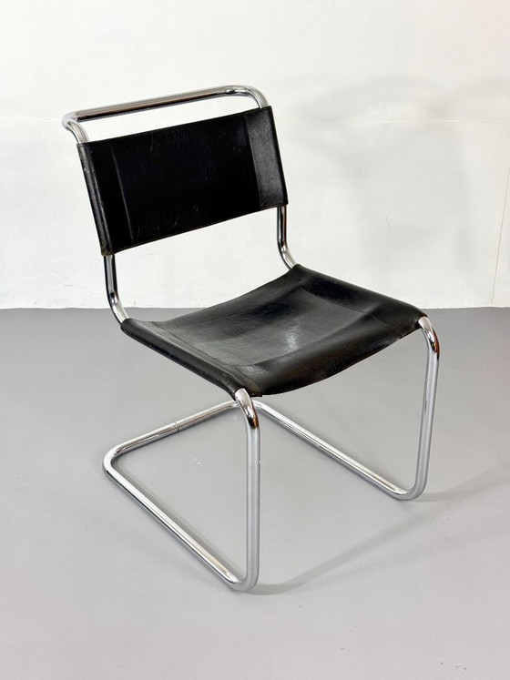 Thonet S33 Cantilever Chair by Mart Stam, Vintage black Leather / Chrome, Dining chairs, Mid Century Modern (photo 9 of 15)