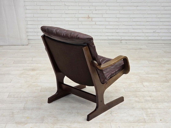 1970s, Scandinavian Armchair, Brown Furniture Leather. – Wood (photo 11 of 19)