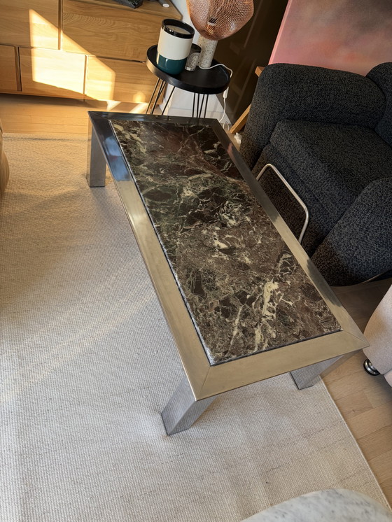 Image 1 of Table basse 1970 chrome et marble vert