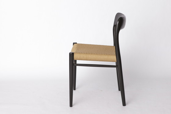 Image 1 of Niels Møller Model 75 Chair in Black Oak with Danish Cord, 1960s Mid-Century Modern Scandinavian Design