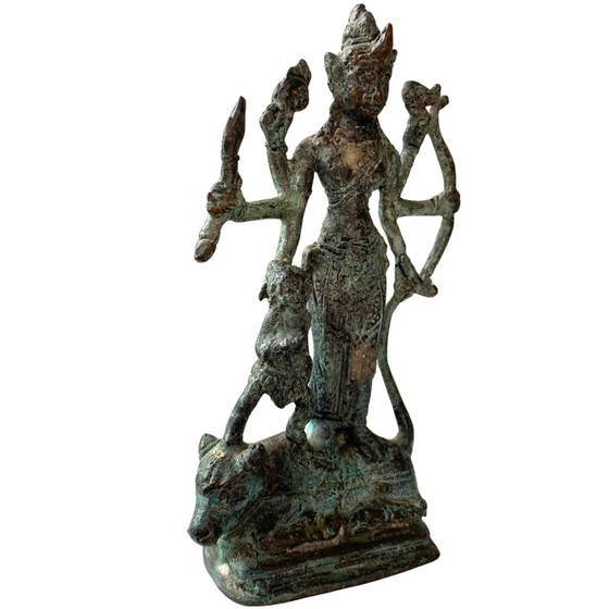 Authentique statue antique en bronze – Durga Mahishasuramardini – Période Majapahit – Sculptures (photo 2 of 9)