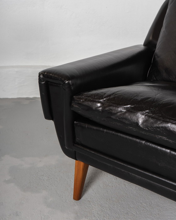 Image 1 of Danish Armchair Made Of Teak And Black Leather