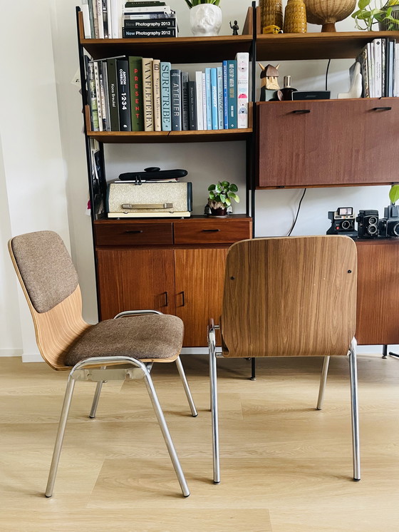 Image 1 of Set van 4 Vintage Mid-Century Moderne Stapelstoelen – Jaren '70 – Multiplex & Chroom