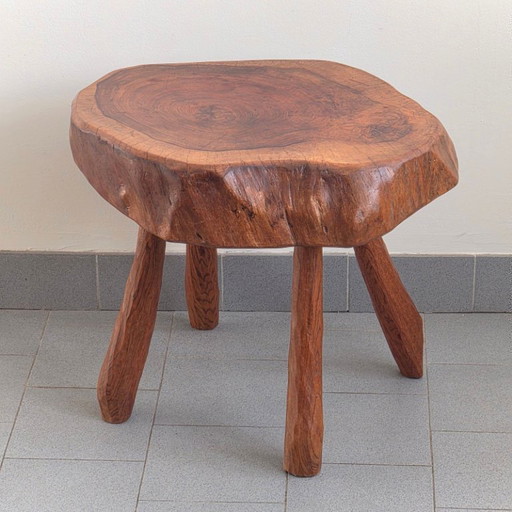 Mesa auxiliar brutalista, años 70, roble, DLG Jean Touret, Marolles