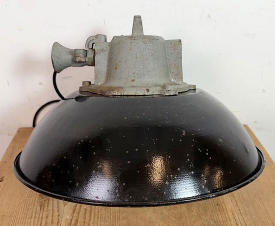 Image 1 of Black Enamel and Cast Iron Industrial Cage Pendant Light, 1960s