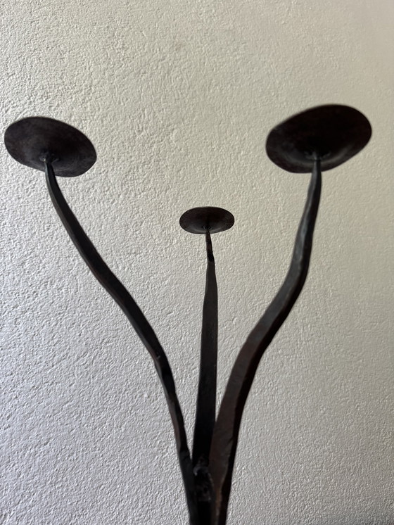 Image 1 of 60's Brutalist style wrought iron candlestick