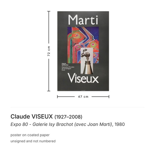 Claude VISEUX Expo 80 - Galerie Isy Brachot (avec Joan Marti) poster 1980