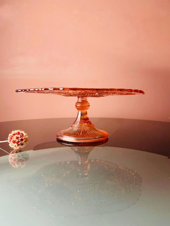 Image 1 of 🩷PINK PRESSED GLASS CAKE PLATE🩷