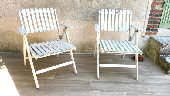 Image 1 of Vintage Wood Folding Garden Armchair by R.Gleizes France