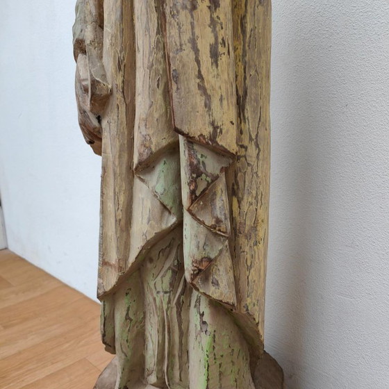Image 1 of Life-size handmade antique wooden religious statue, saint statue, image