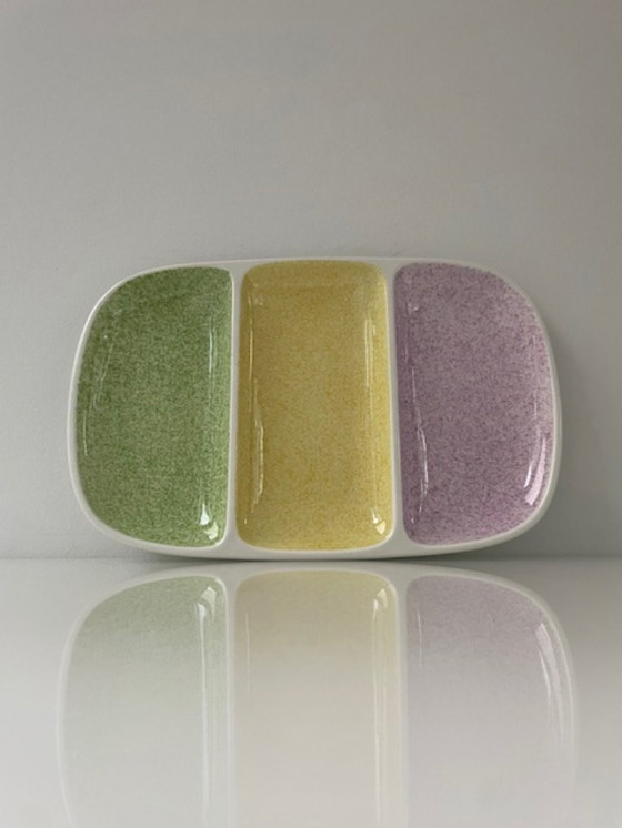 Image 1 of Vintage Gien France serving dish with pastel sections